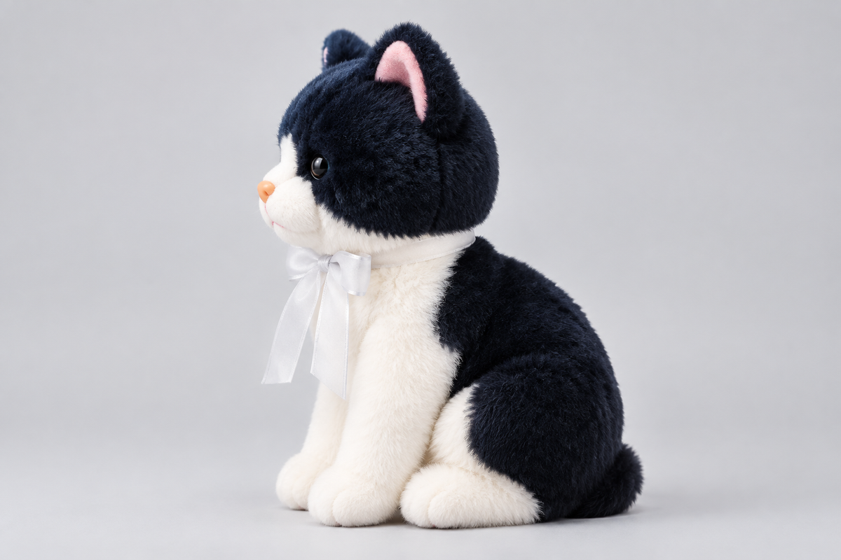 40CM  Black and White Cat Plush Toy with White Bow | Happy Gift
