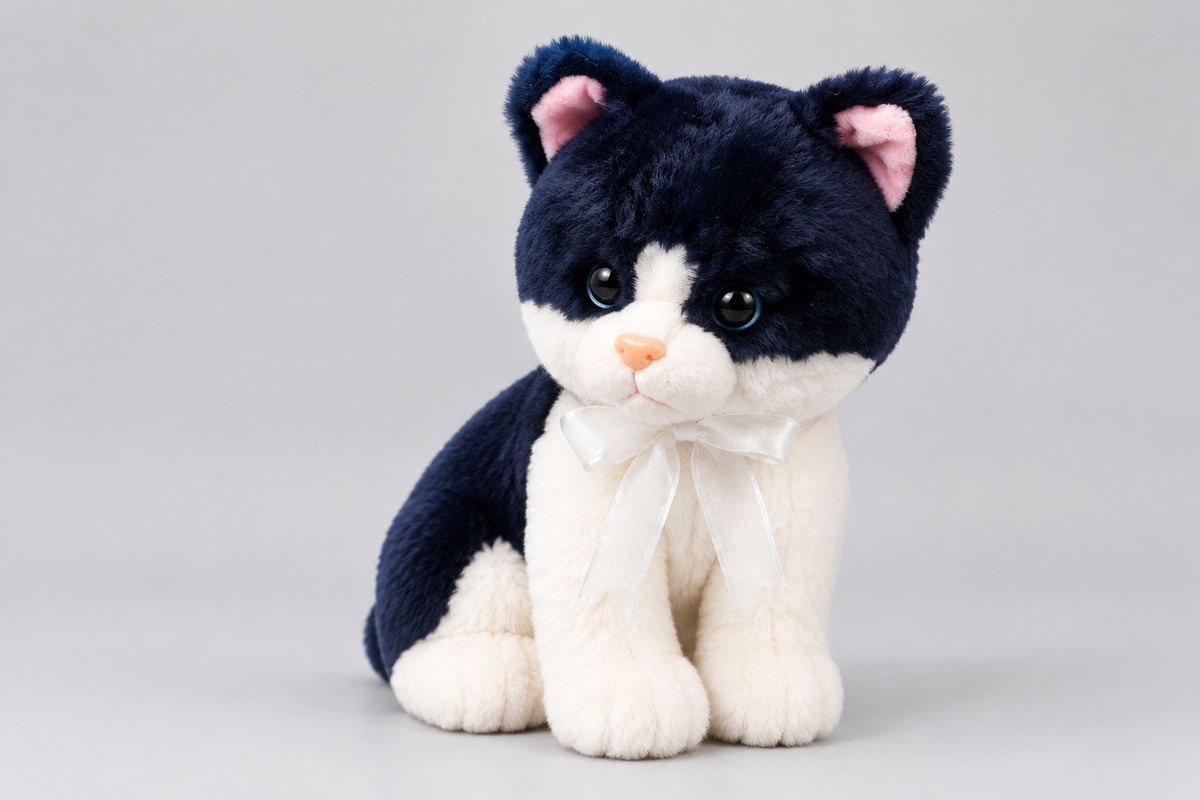 40CM  Black and White Cat Plush Toy with White Bow | Happy Gift