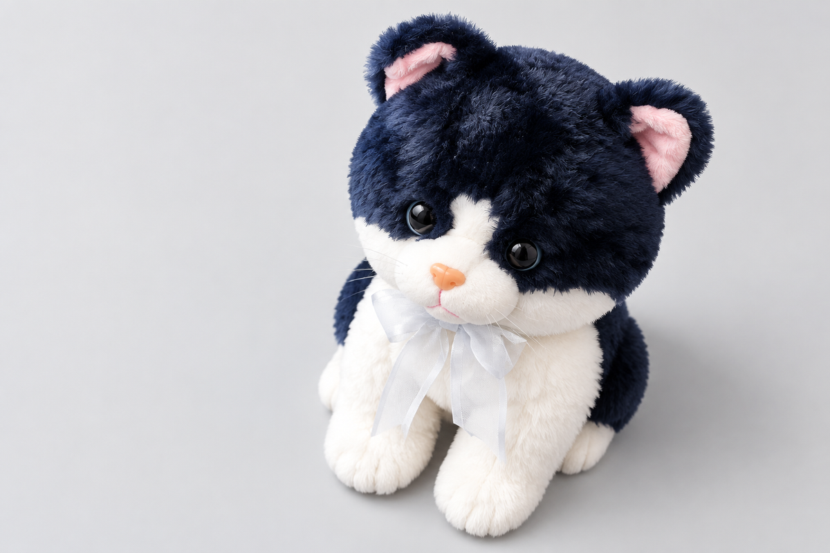 40CM  Black and White Cat Plush Toy with White Bow | Happy Gift