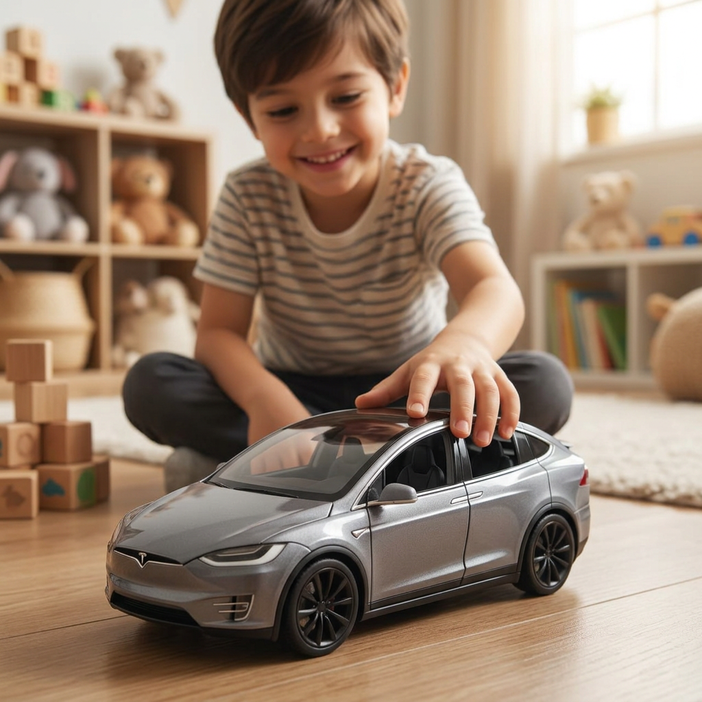 Tesla Model X Grey Die-Cast Car Model | Happy Gift
