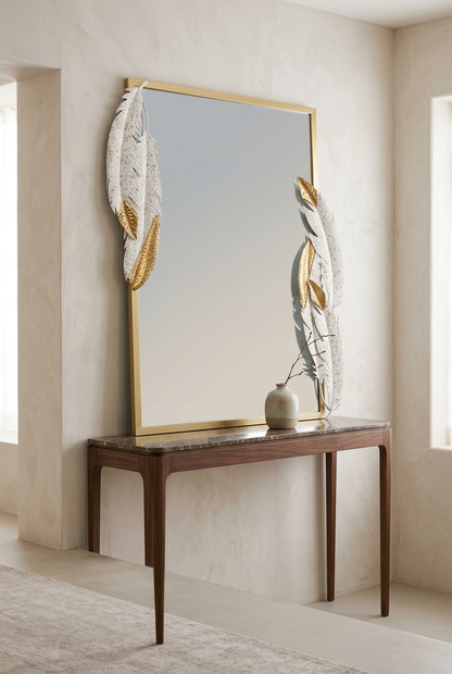 White & Gold Feather Decorative Rectangle Mirror – Happy Gift Length 3 Foot Width 2 Foot