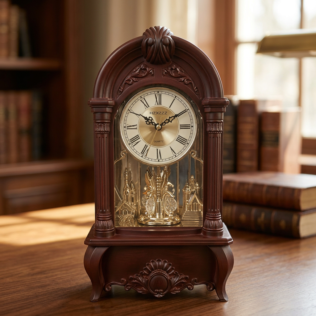 Vintage-Style Brown Mantel Clock with Roman Numerals | Happy Gift