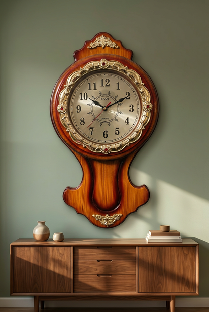 Vintage-Style Woodgrain Wall Clock with Gold Detailing – Happy Gift