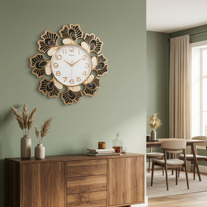 Decorative Floral Wall Clock in Black, Ivory and Gold – Happy Gift