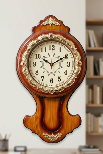Vintage-Style Woodgrain Wall Clock with Gold Detailing – Happy Gift