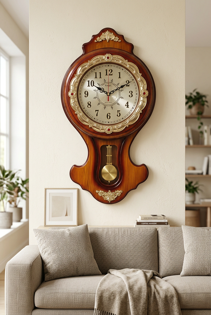 Vintage-Style Woodgrain Wall Clock with Gold Detailing – Happy Gift