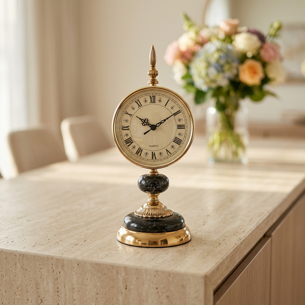 Gold & Black Roman Numeral Pedestal Table Clock | Happy Gift