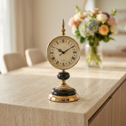 Gold & Black Roman Numeral Pedestal Table Clock | Happy Gift