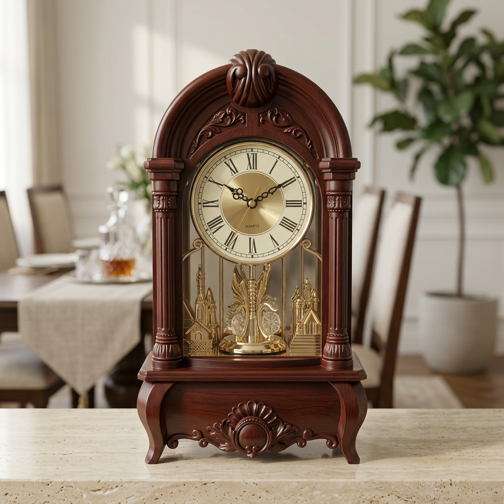 Vintage-Style Brown Mantel Clock with Roman Numerals | Happy Gift