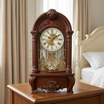 Vintage-Style Brown Mantel Clock with Roman Numerals | Happy Gift