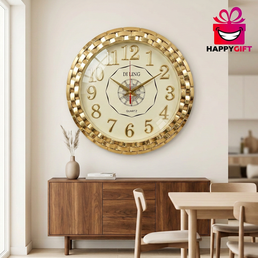 Gold Round Wall Clock with Classic Numerals – Happy gift