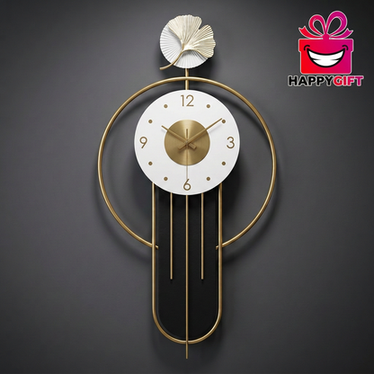 Modern Black & Gold Wall Clock with Leaf Design | Happy Gift