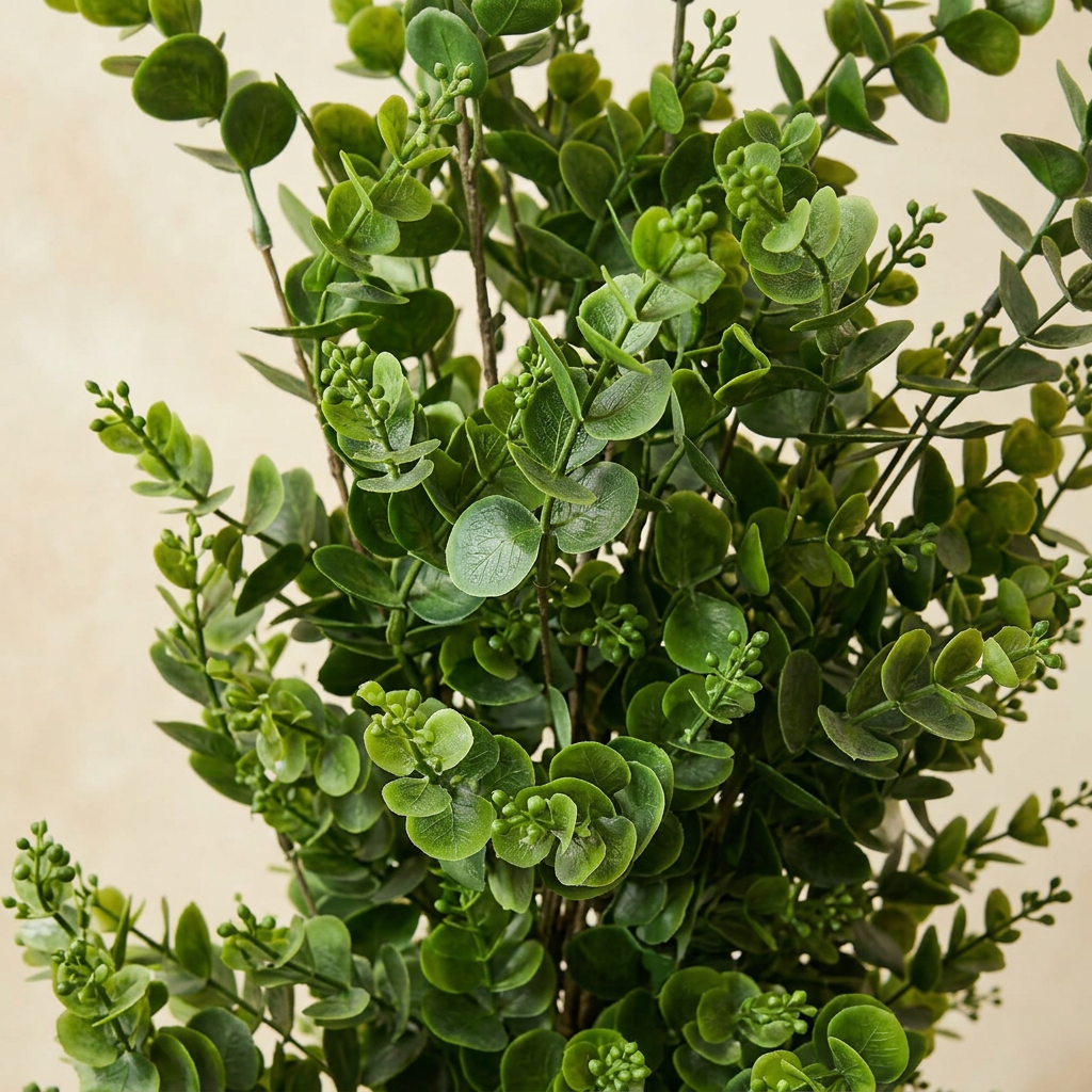 Artificial Green Leaf Plant in White Ribbed Pot | Happy Gift HEIGHT 3FT