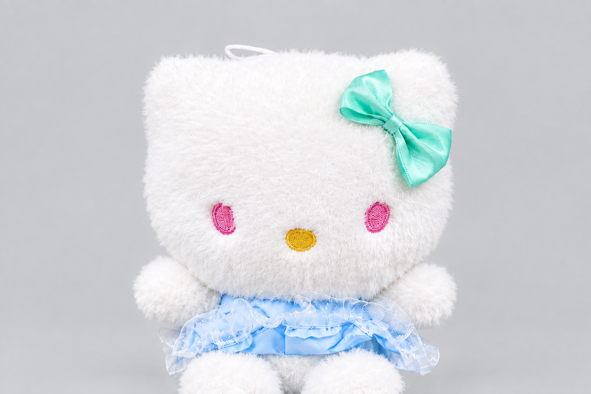 25CM White Plush Cat Soft Toy with Mint Green Bow | Happy Gift