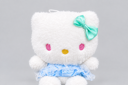25CM White Plush Cat Soft Toy with Mint Green Bow | Happy Gift