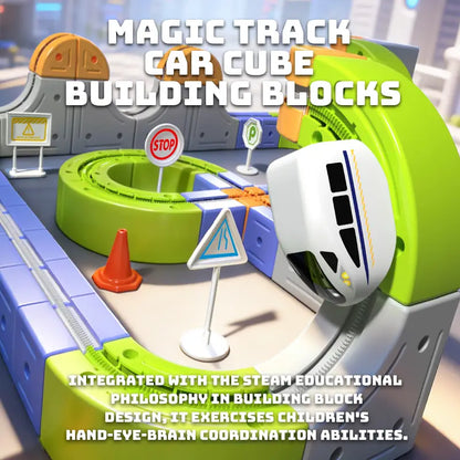 Fun Track Car Cube Track - 18-Piece DIY Loop Track Toy With USB Rechargeable Train & Accessories