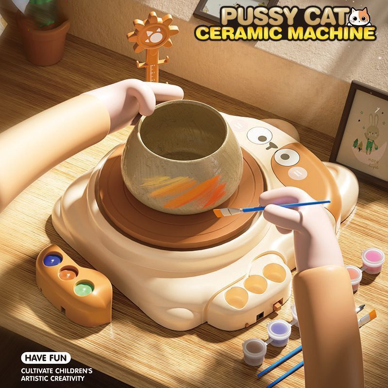 Pussy Cat Ceramic Pottery Machine for Kids – Electric DIY Clay Art Set