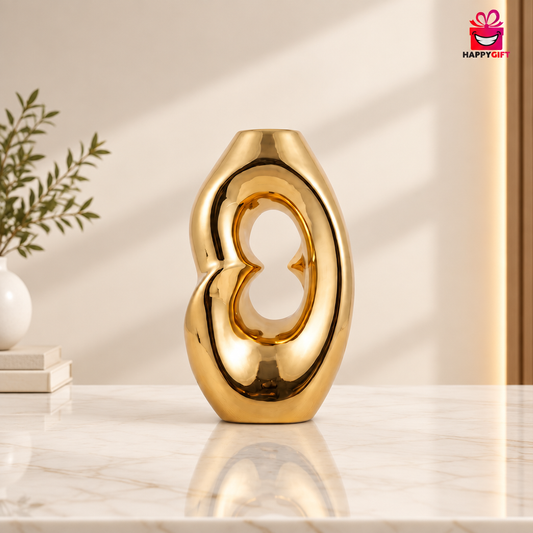 Decorative Gold Ceramic Centerpiece Vase | Happy Gift