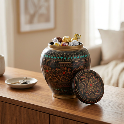 Black & Gold Decorative Jar with Lid | Happy Gift