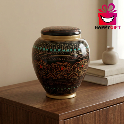 Black & Gold Decorative Jar with Lid | Happy Gift