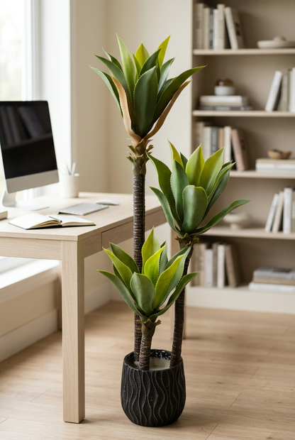 SEO title: Decorative Three-Stem Plant in Black Planter | Happy Gift