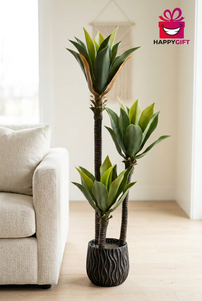 SEO title: Decorative Three-Stem Plant in Black Planter | Happy Gift