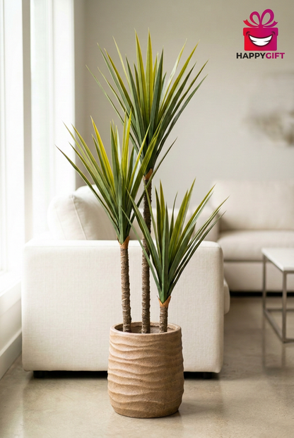 Decorative Three-Stem Plant with Tan Planter | Happy Gift