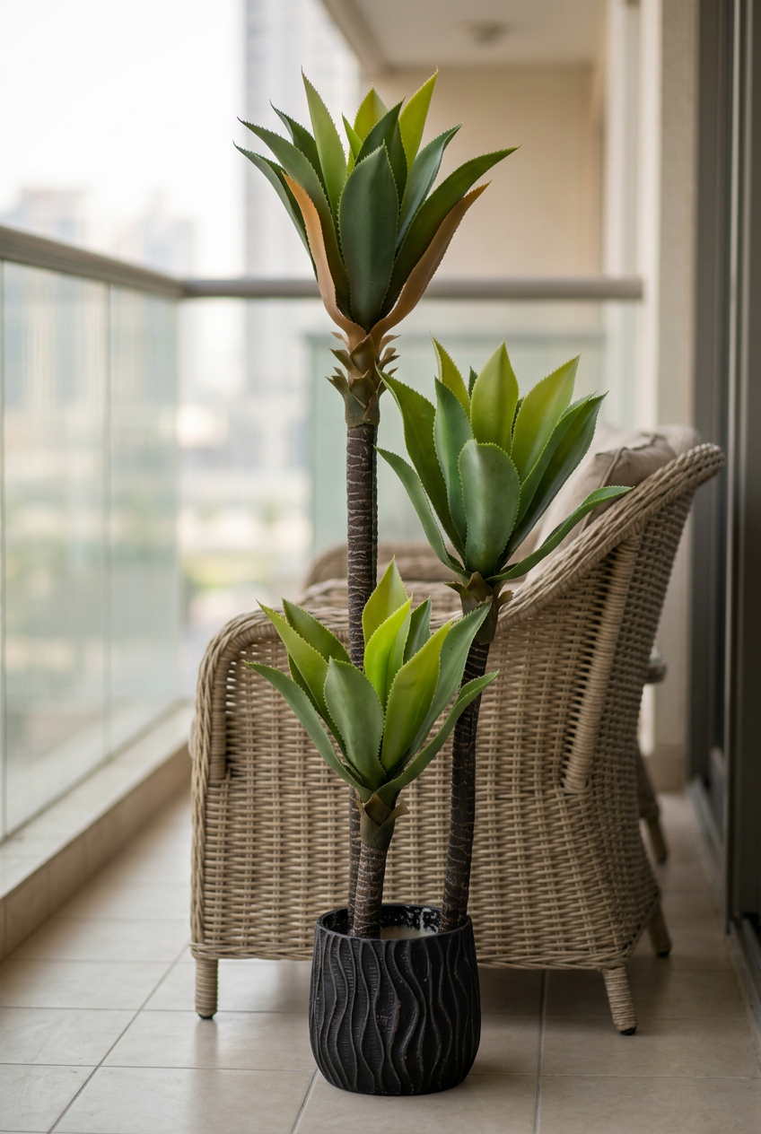 SEO title: Decorative Three-Stem Plant in Black Planter | Happy Gift
