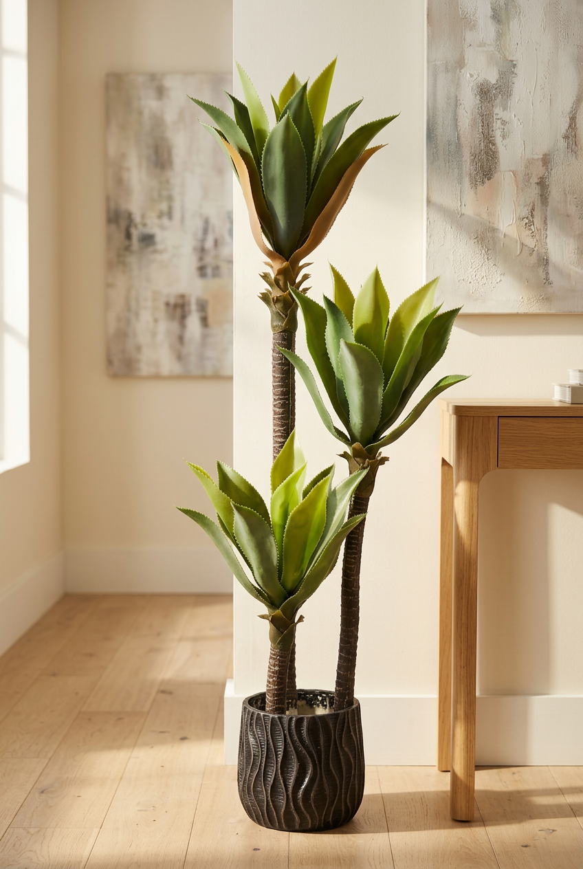 SEO title: Decorative Three-Stem Plant in Black Planter | Happy Gift