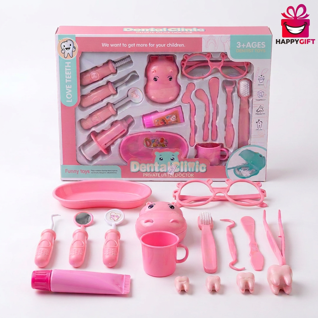 Kids Dentist Playset with Accessories – Pink | Happy Gift