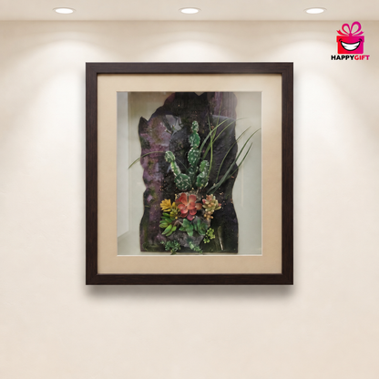 "Desert Harmony" - Framed Succulent Shadow Box Art | HappyGift Home Decor