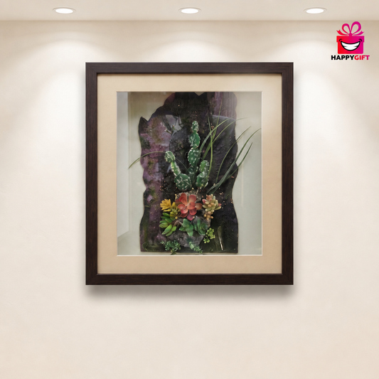 "Desert Harmony" - Framed Succulent Shadow Box Art | HappyGift Home Decor