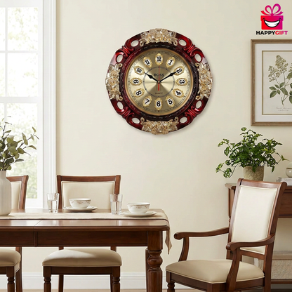 Red & Gold Floral Wall Clock – Decorative Home Décor | Happy Gift