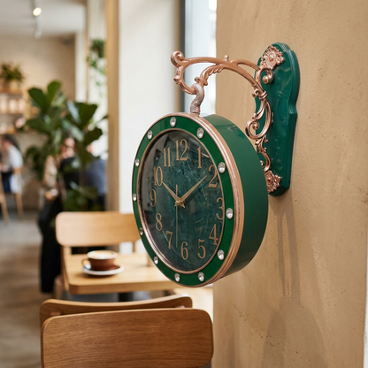 Double-Sided Green Wall Clock with Decorative Bracket – Happy Gift