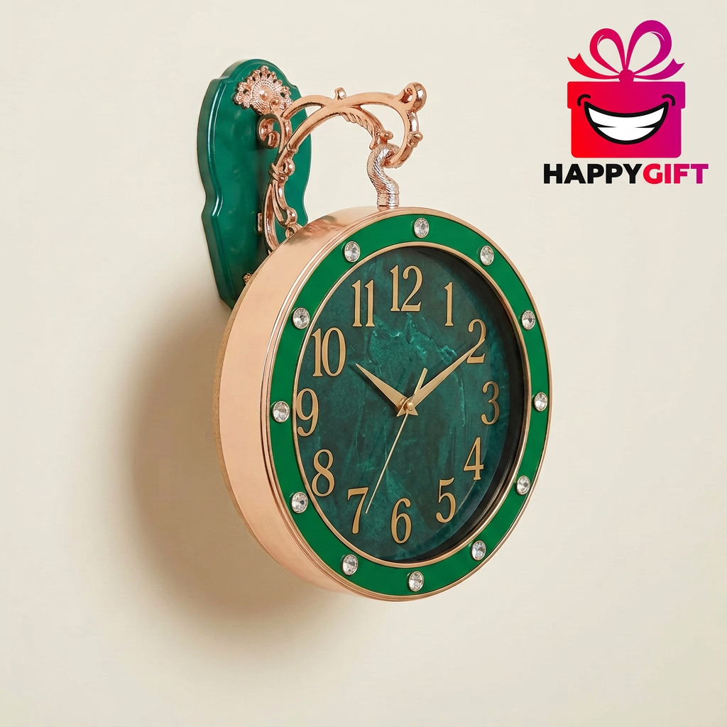 Double-Sided Green Wall Clock with Decorative Bracket – Happy Gift