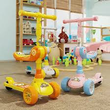 Colorful Kids' Scooters in a Playroom Setting