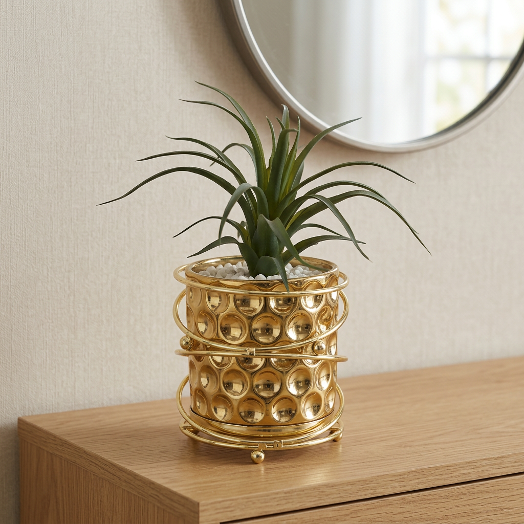 Artificial Green Plant in Decorative Gold Planter | Happy Gift