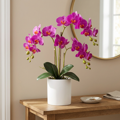 Purple Artificial Orchid Arrangement in White Pot | Happy Gift