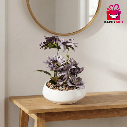 Purple Artificial Flower Arrangement in White Bowl Pot | Happy Gift