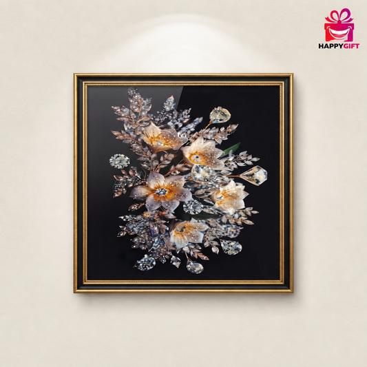 "Ethereal Bloom" - Framed 3D Metallic Floral Wall Art | HappyGift Home Decor