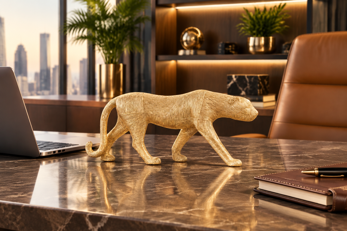 Exquisite Textured Gold Wire Leopard Figurine - Luxury Home Decor | HappyGift