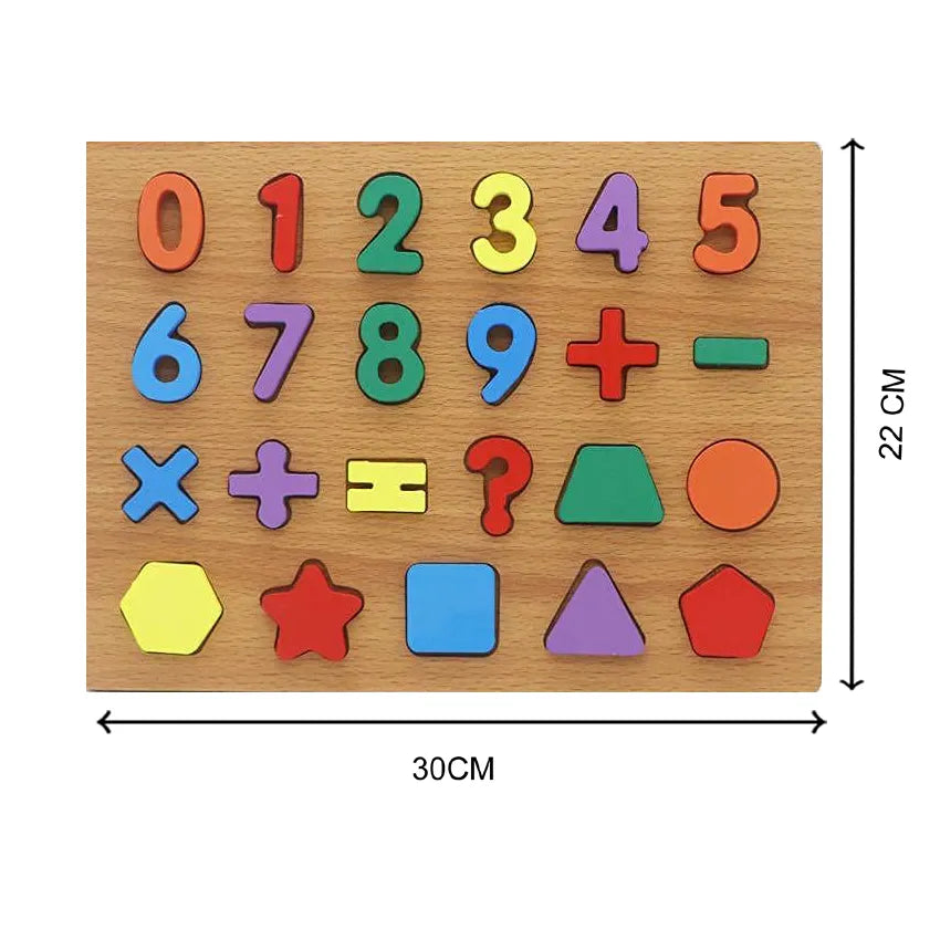 Wooden Number and Shape Puzzle Board