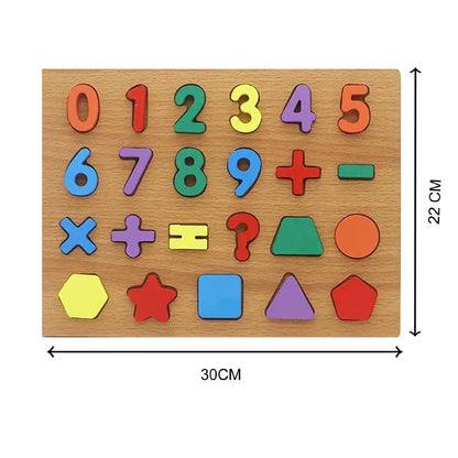 Wooden Number and Shape Puzzle Board