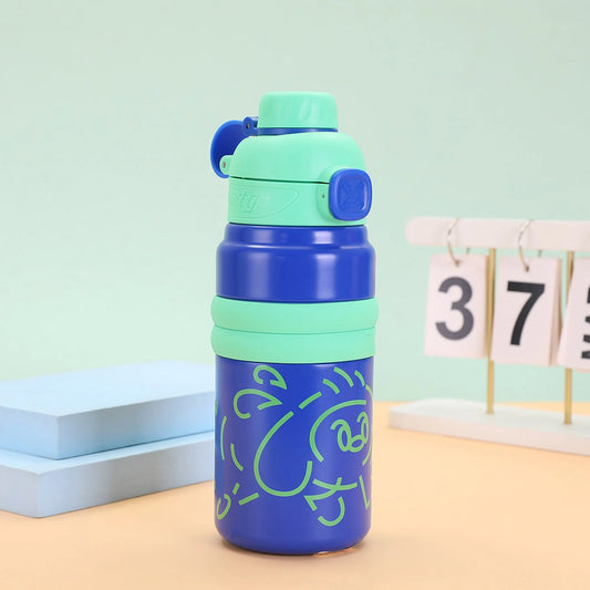 "LOTSO" Cartoon Character Kids Water Bottle – Blue & Mint Green