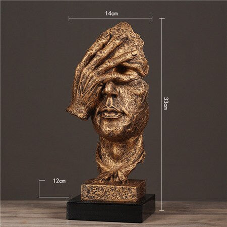 Abstract "Silent Face" Sculpture – Bronze Hand Over Face Statue (33cm)