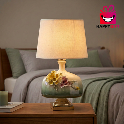 Green & Ivory Floral Table Lamp with Shade | Happy Gift