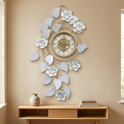 Silver & Gold Floral Wall Clock with Roman Numerals | Happy Gift