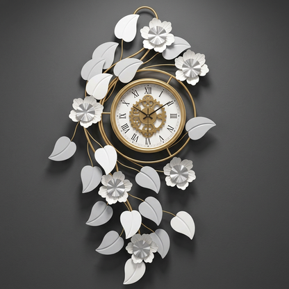 Silver & Gold Floral Wall Clock with Roman Numerals | Happy Gift