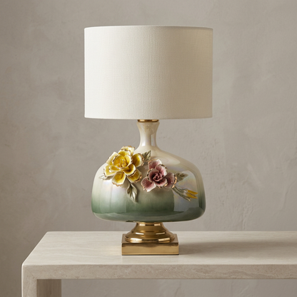Green & Ivory Floral Table Lamp with Shade | Happy Gift