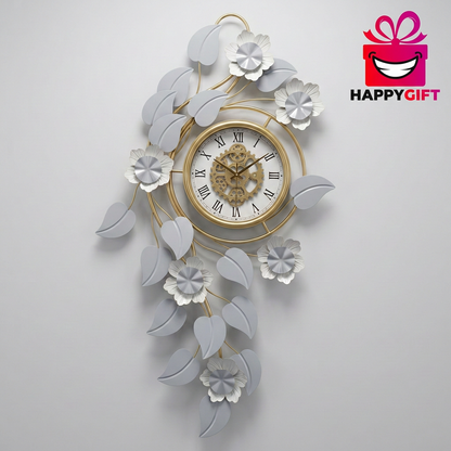 Silver & Gold Floral Wall Clock with Roman Numerals | Happy Gift
